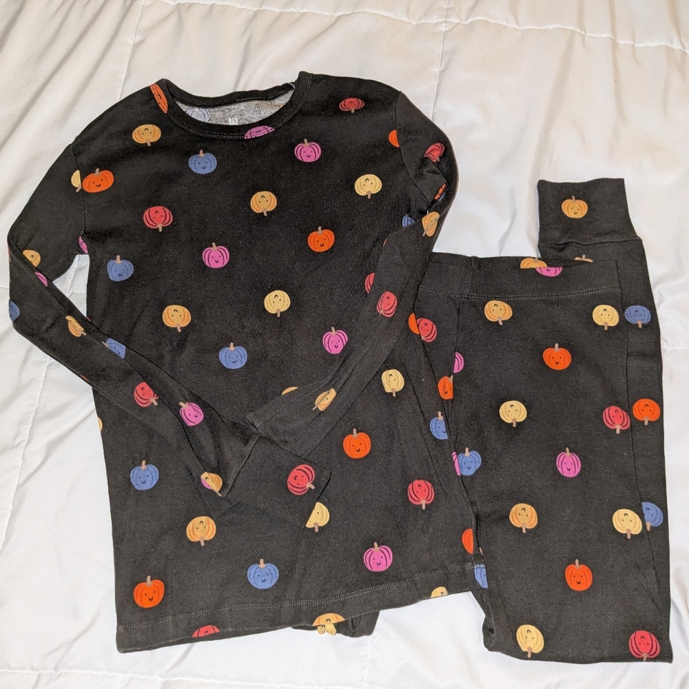 GAP Kids Organically Grown Cotton 2 Piece Colorful Pumpkin Print Pajamas - Black